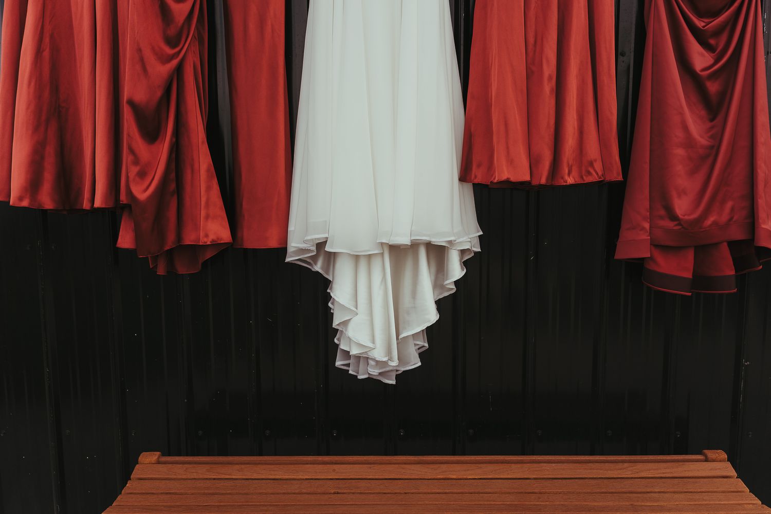 Detail shot of the bottom of the dresses.