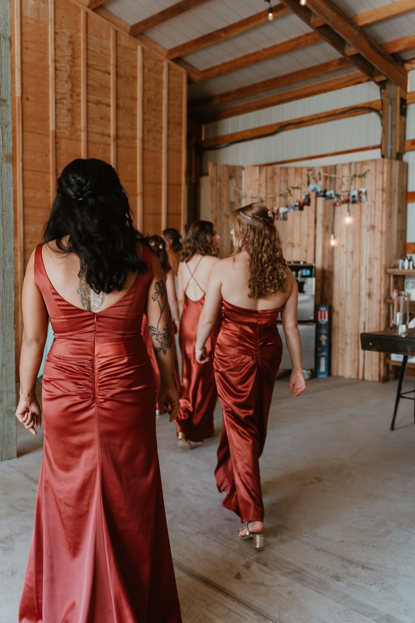 Bridesmaids heading to see the bride.