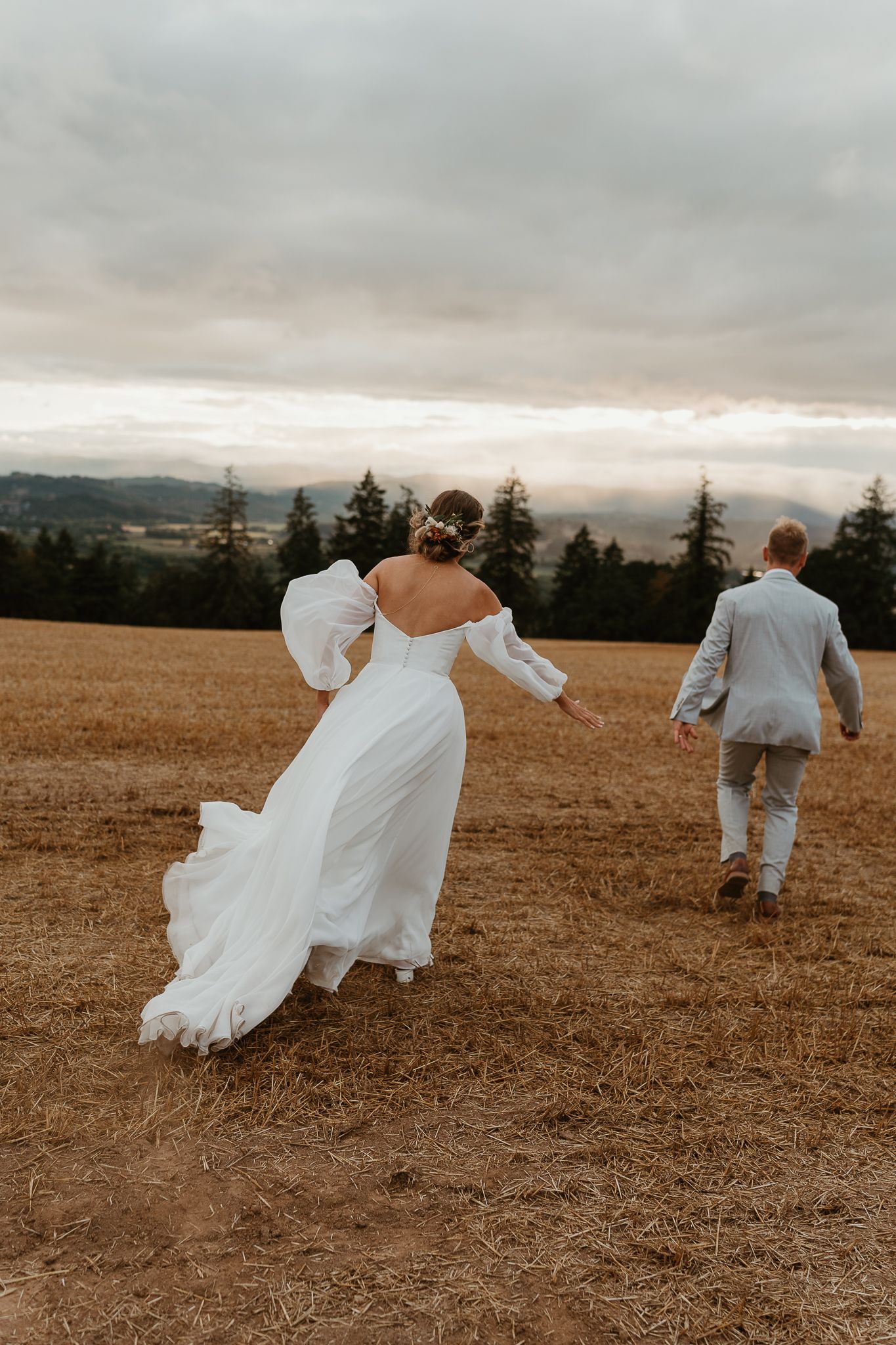 Bride chasing the groom.