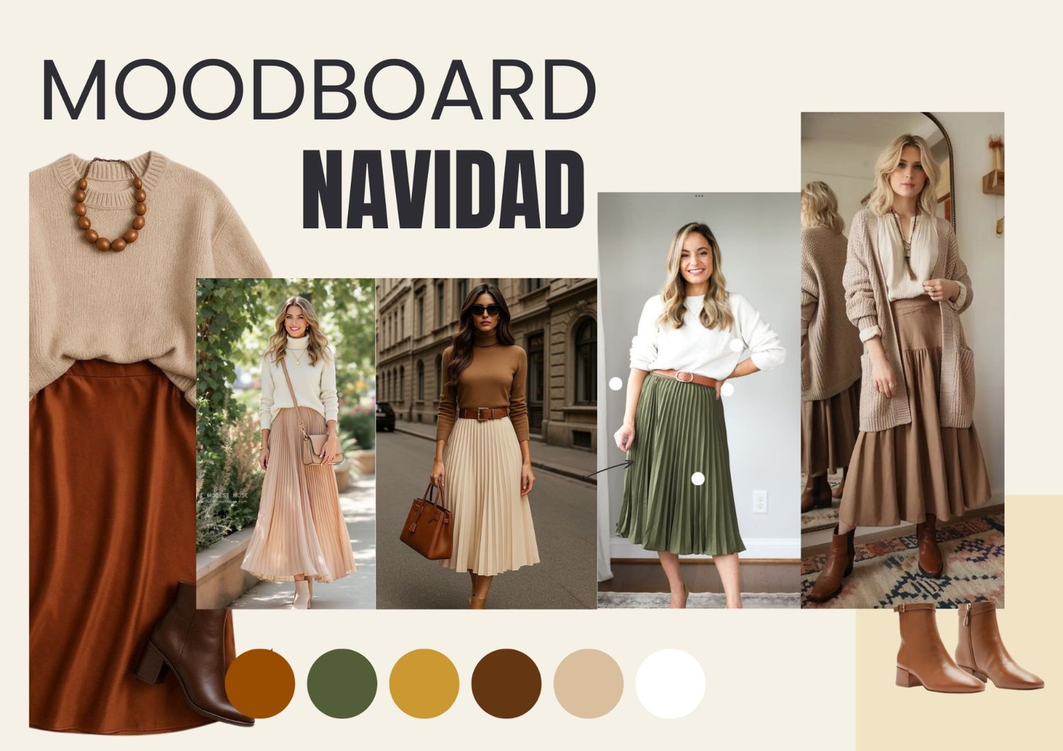 Classic Christmas color palette featuring five swatches in green, beige, and burgundy tones.
