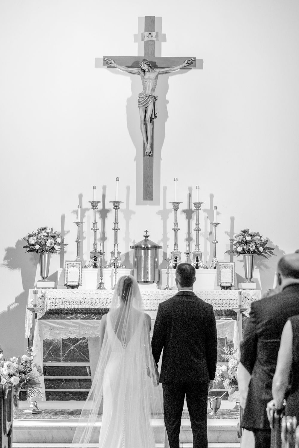 Black and White photo of Catholic wedding ceremony inspiration for Austin and San Antonio wedding planners