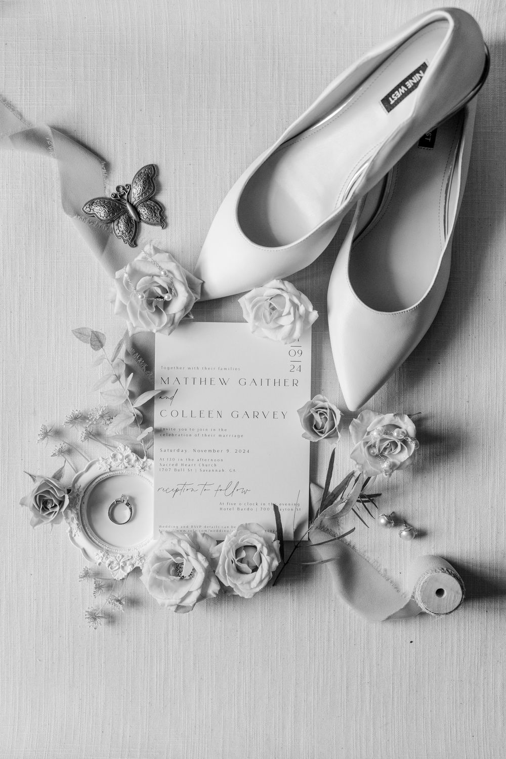 Luxury wedding invitation suite styled with florals in Austin