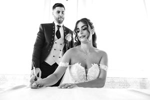Romantic wedding day moments captured in black and white photography.