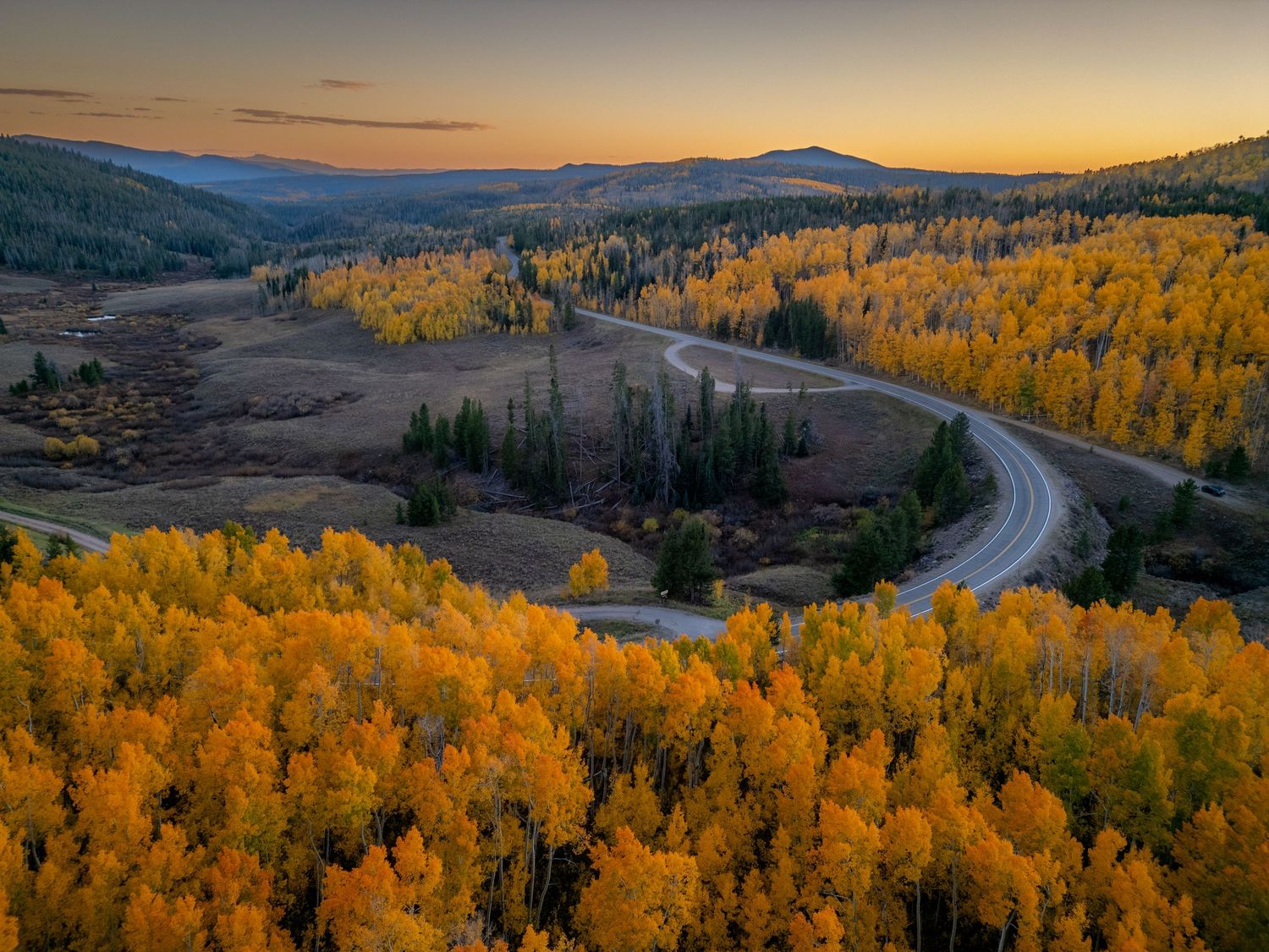 Aerial/drone photo of Gore Pass in Kremmling in the Fall by Denver Hospitality, Travel & Tourism photographer Captain Colorado Photography.