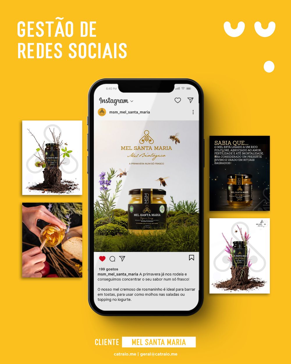 Social media portfolio for Mel Santa Maria brand featuring nature-themed Instagram posts.