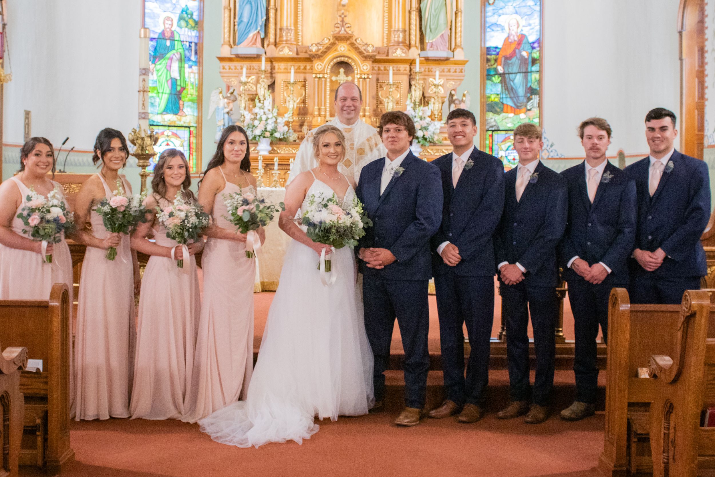 wedding party bride and groom and besties
