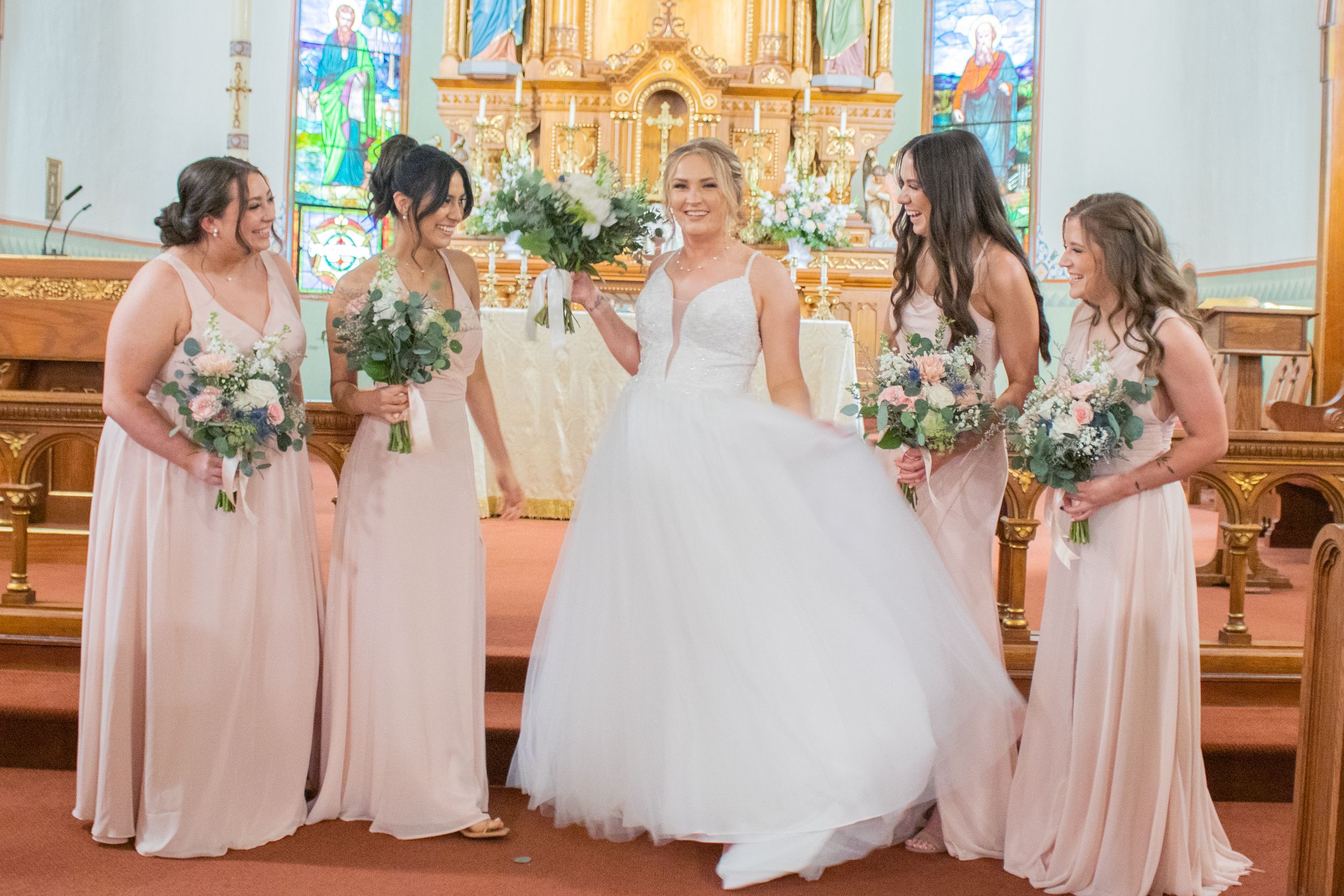 bridal party just married cathedral
