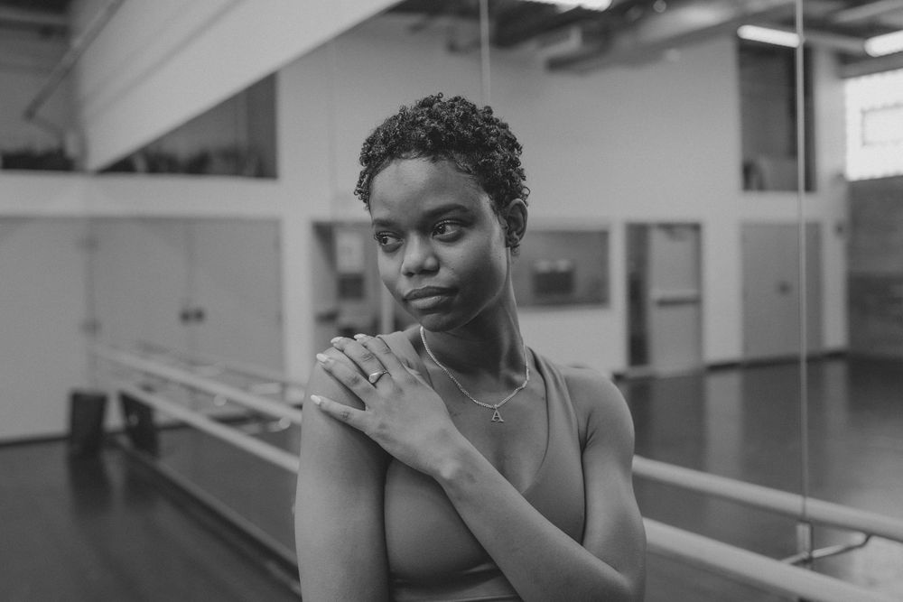 Black and white artistic portraits in studio environment.