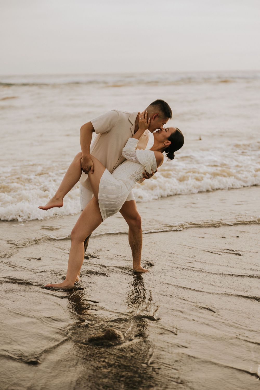 Professional couple portrait session at a peaceful Bali beach.