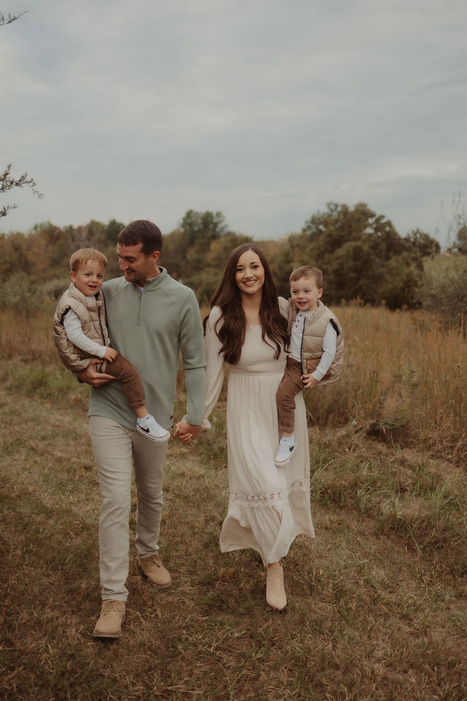 family of four walking outdoors- natural family photography