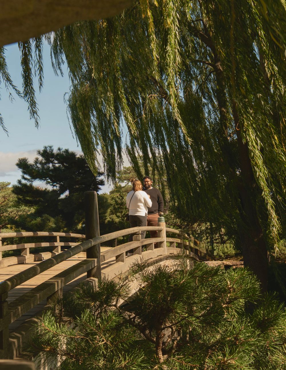 outdoor surprise proposal photoshoot in chicago IL at chicago botanical garden.
