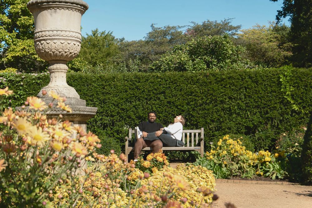 outdoor surprise proposal photoshoot in chicago IL at chicago botanical garden.