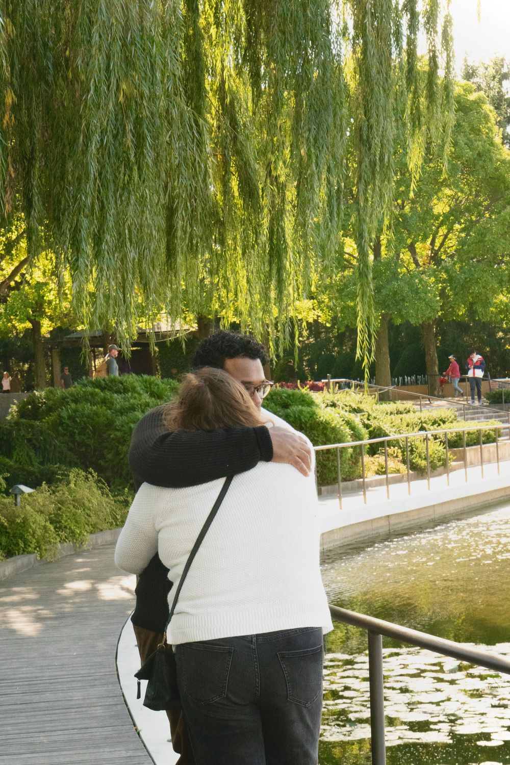outdoor surprise proposal photoshoot in chicago IL at chicago botanical garden.