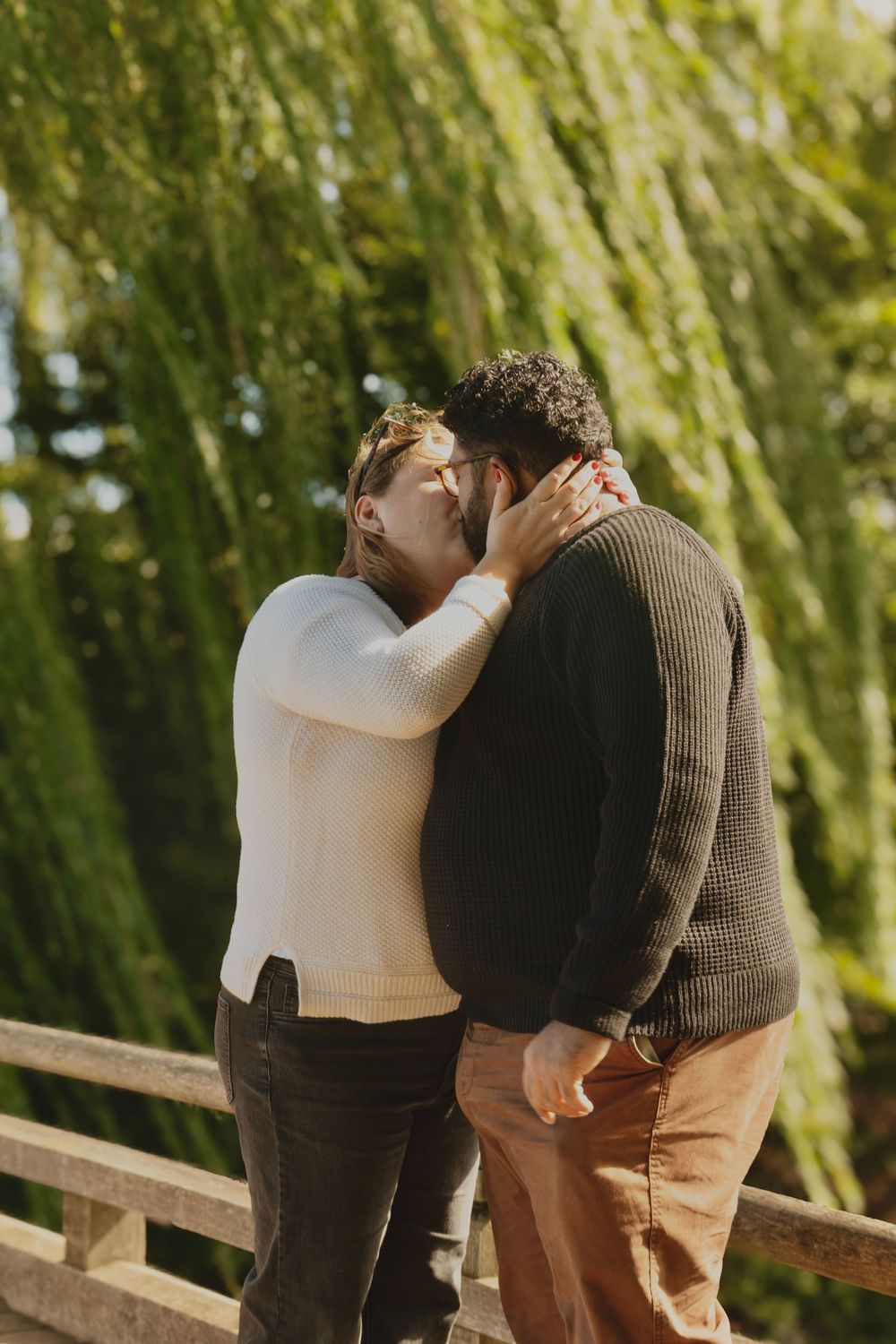 outdoor surprise proposal photoshoot in chicago IL at chicago botanical garden.