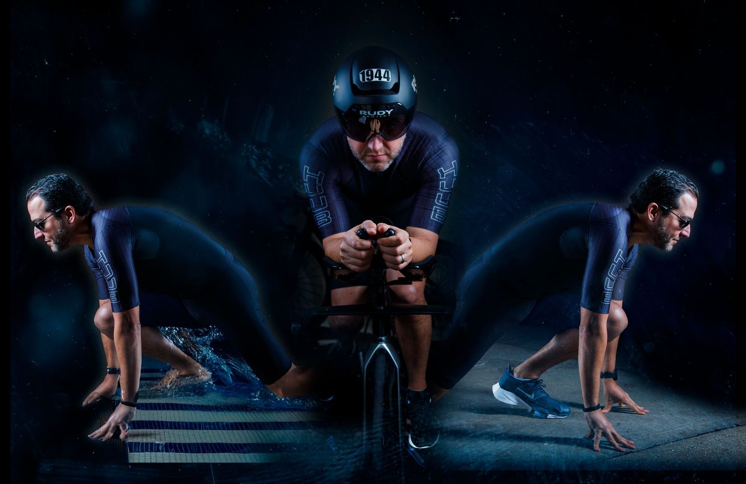 Sports dramatically lit photoshoot of triathlete and Ironman, Ari Baum, captured by Michelle Baum Photography