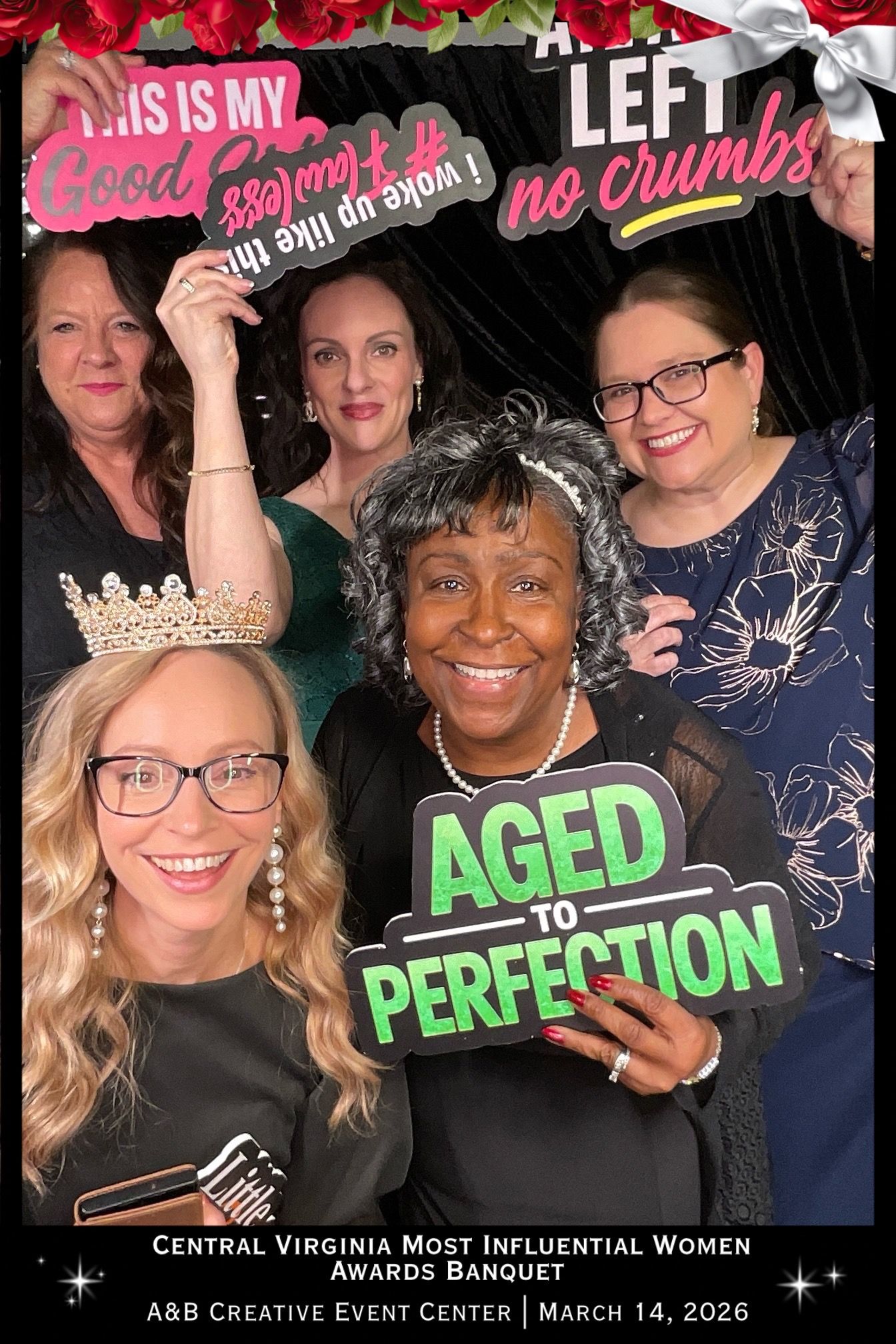 Fun photo booth strip with props and signs celebrating Crystal & Darshan's special day on August 31, 2024.