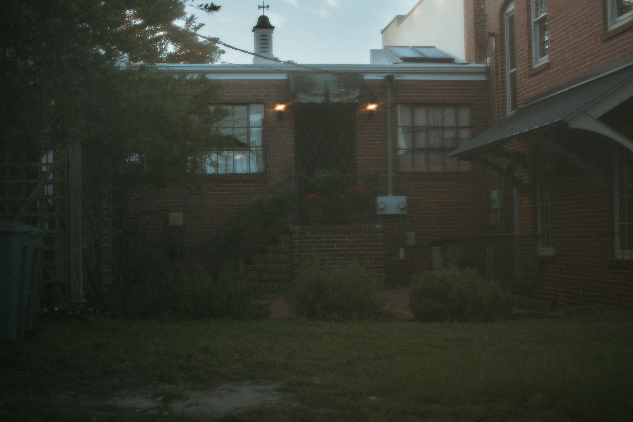 courtyard of a brick apartment building