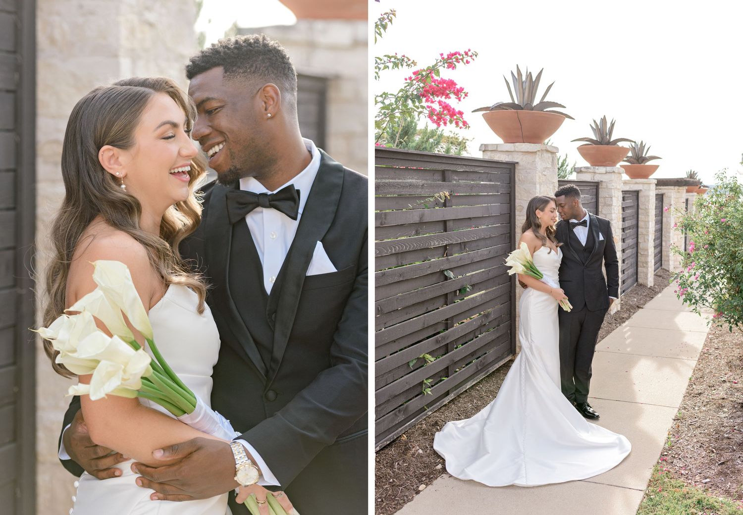 Romantic wedding photo collage featuring intimate moments and garden scenery.