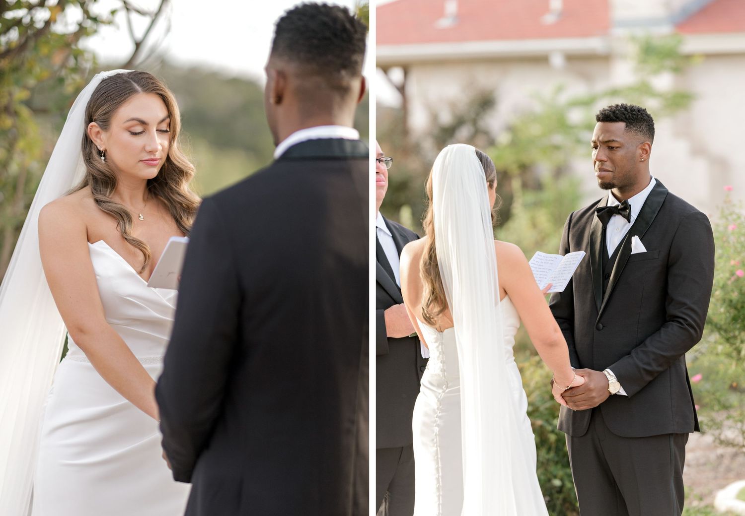 Intimate wedding couple moments during their ceremony under soft natural lighting.