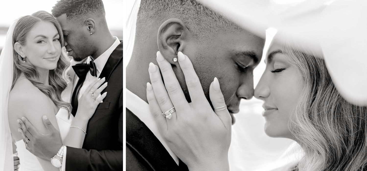 Romantic close-up wedding portraits showing tender moments between newlyweds.