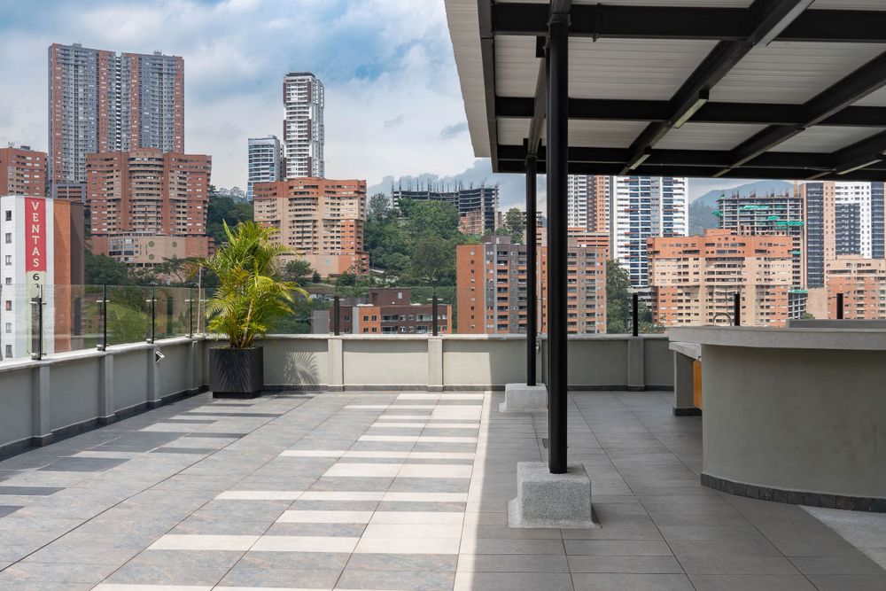 Stunning outdoor patio in Medellin Airbnb, expertly captured by Andrew Shainker for high-end property photography