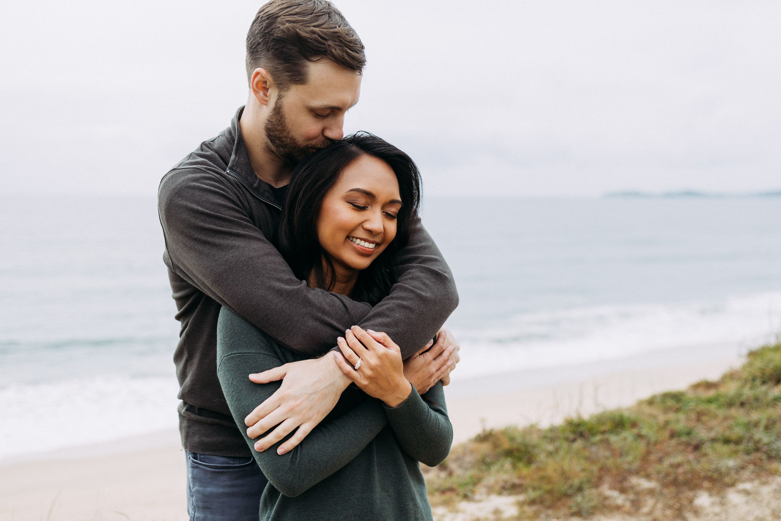 Half Moon Bay cliffside engagement photo