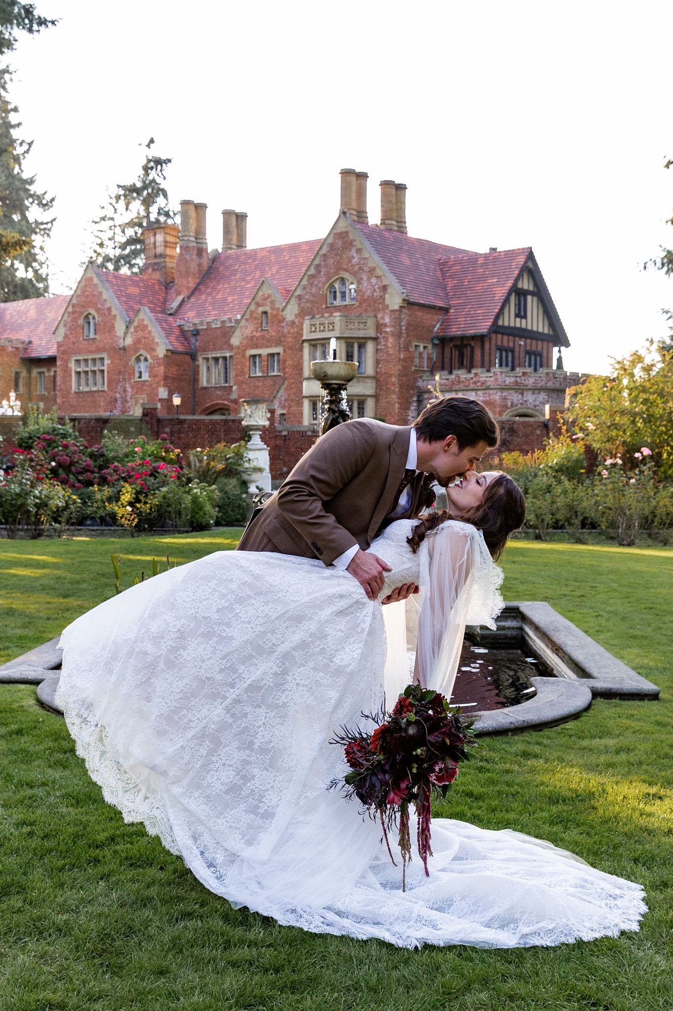 Bride and Groom celebrating at their outdoor wedding in Oregon