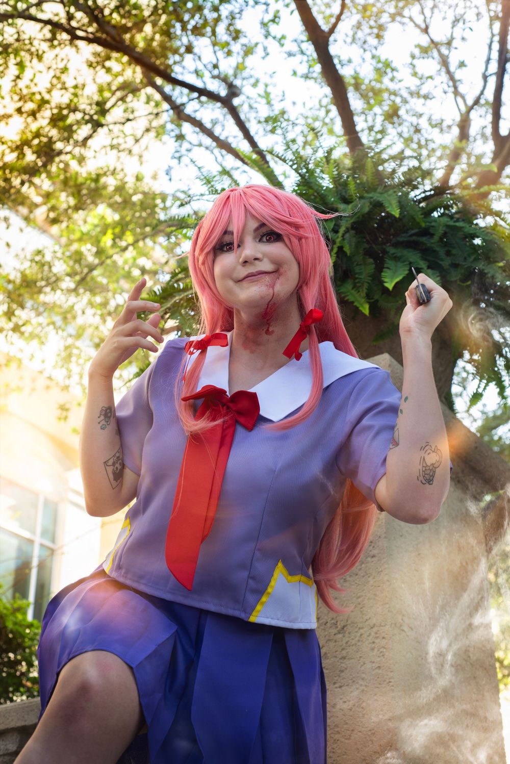 Fast-paced cosplay session at anime convention with dynamic posing