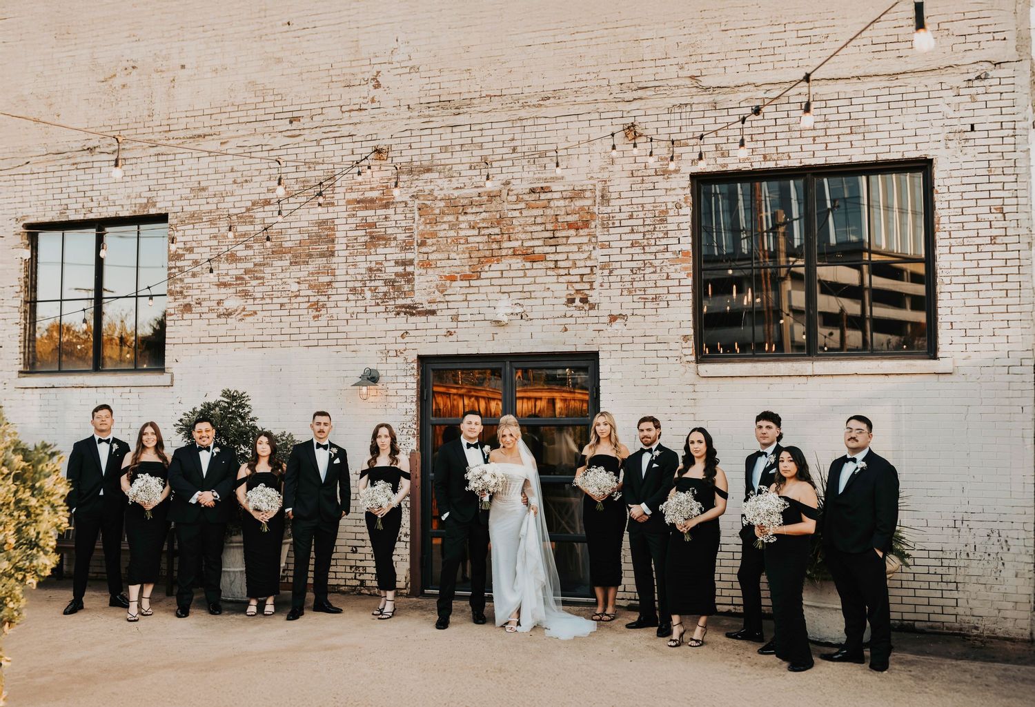 Wedding party group portrait with modern editorial feel