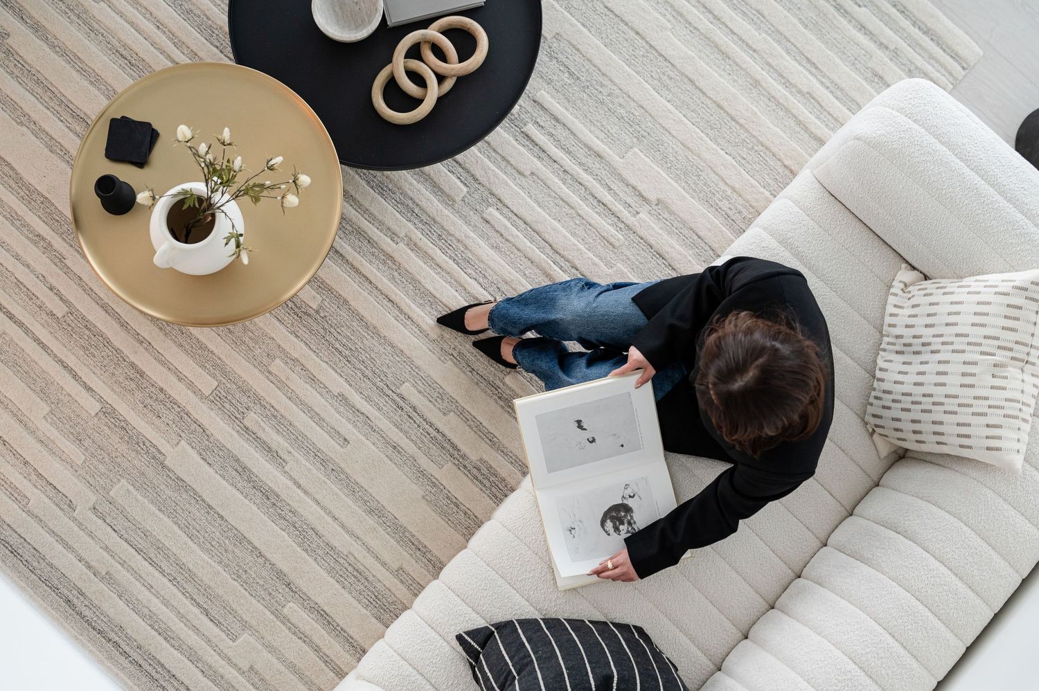 Collage of modern home office workspace images showing desk setups with laptops, coffee cups, and minimalist decor.