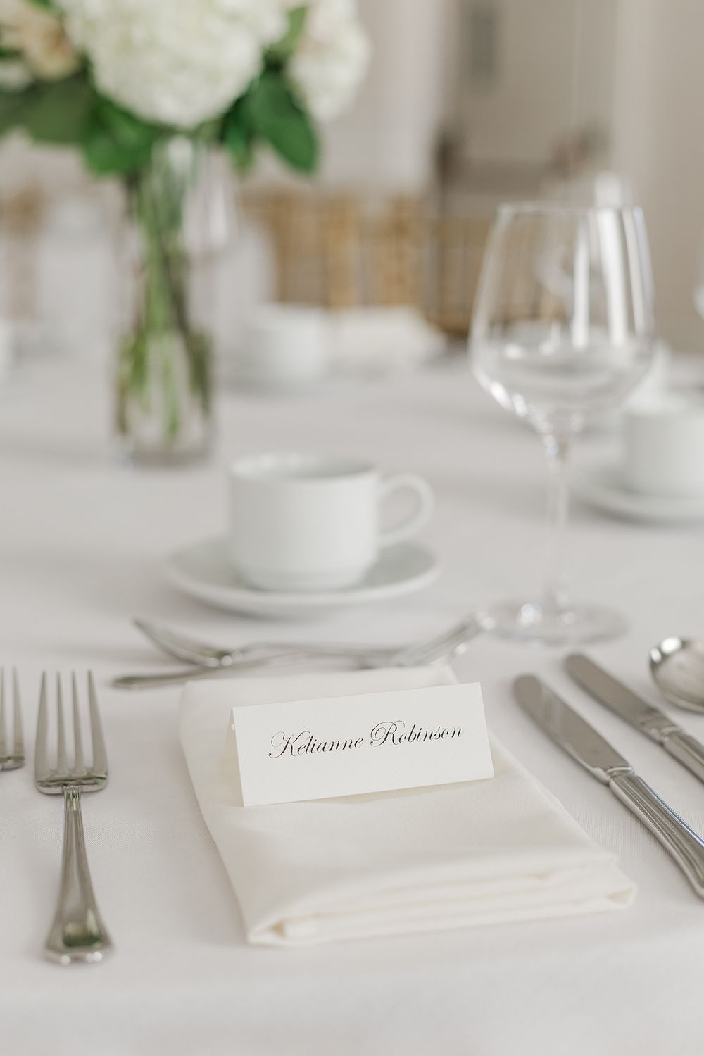 Close up of a wedding place setting in the ballroom at The Walper Hotel in Kitchener, Ontario.