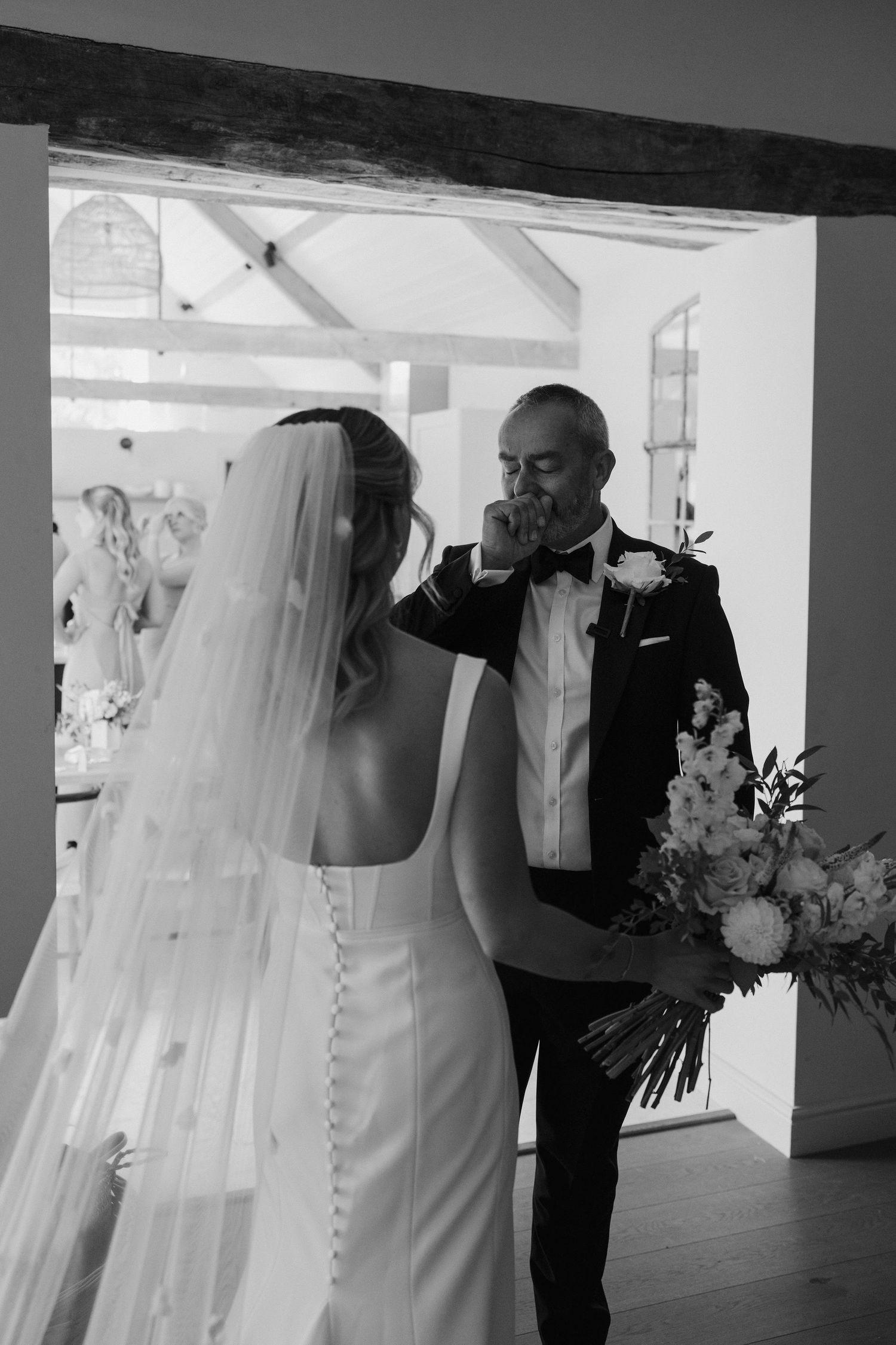 brides father emotional first look with bride at ivy lodge in cirencester