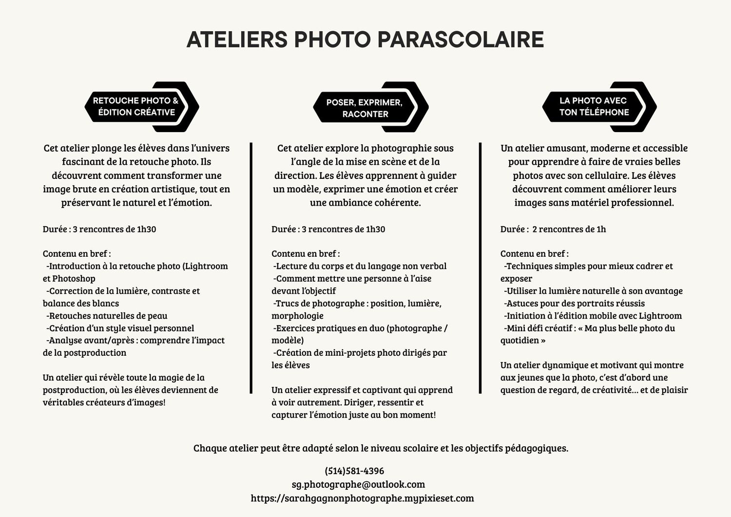 Cours parascolaire de photographie à Sorel-Tracy pour élèves du primaire et du secondaire. Ateliers ludiques et éducatifs