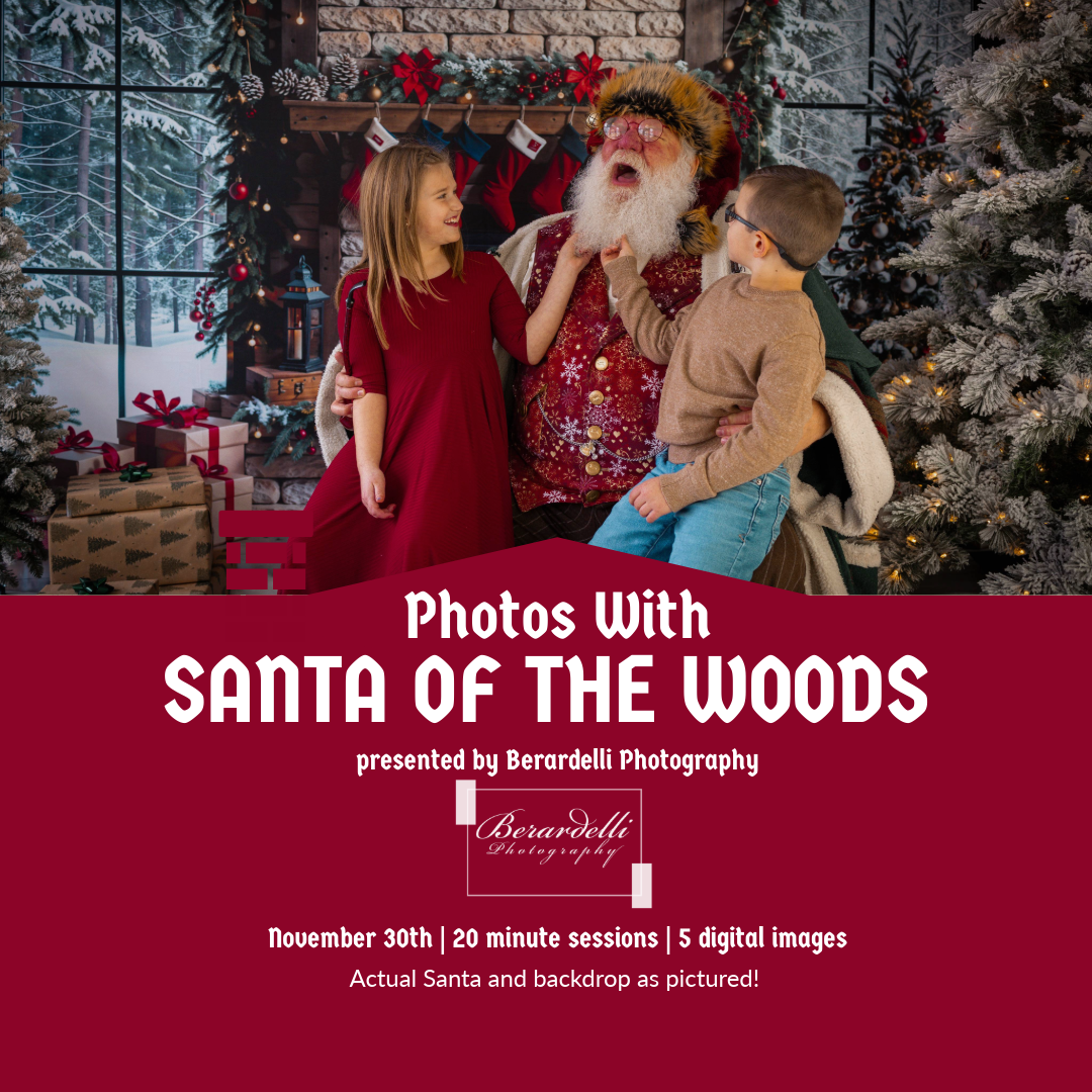 A holiday photo session advertisement featuring a festive winter scene with decorative trees and a $275 price tag.