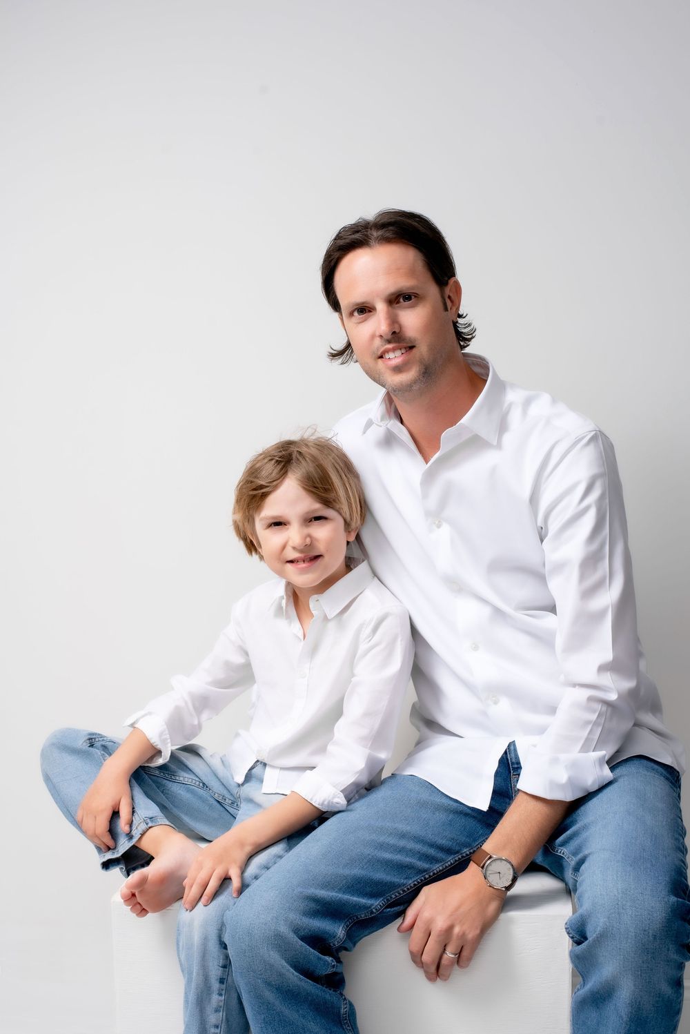 Studio portrait of father and son captured by Nashville family photographer