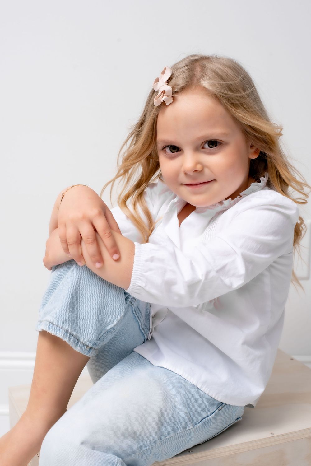 Elegant children’s portrait in Nashville studio, young girl age 6 captured with natural expression
