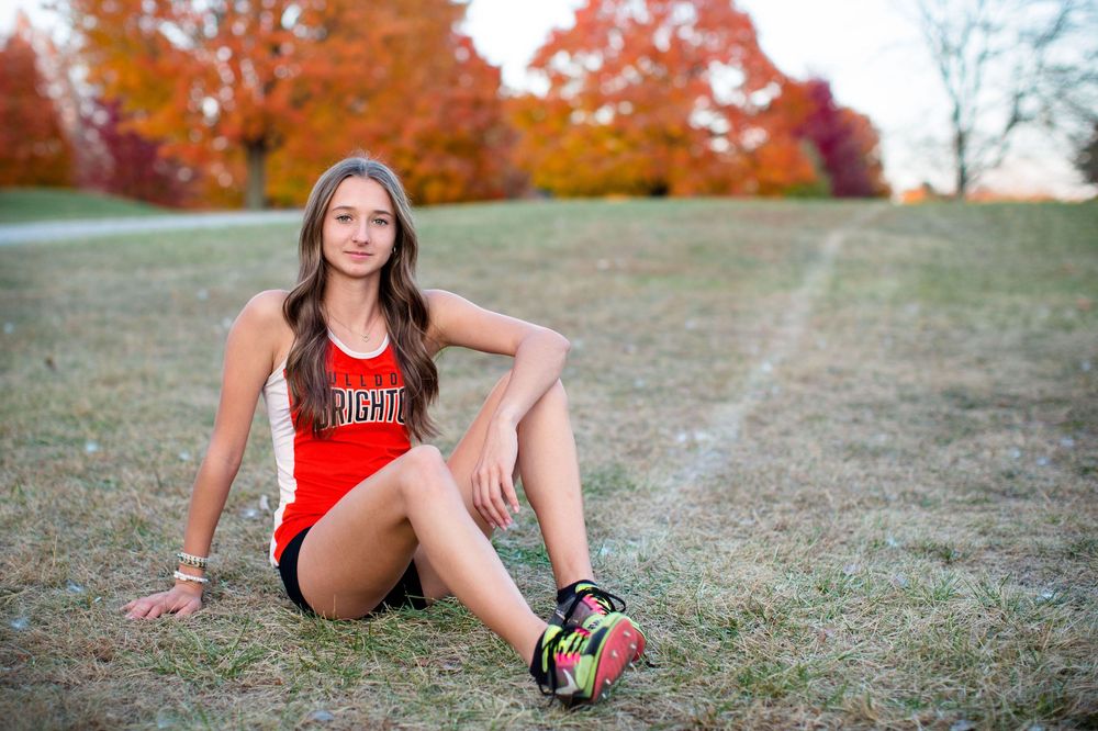 High school senior girl cross country; sports senior portrait session in Brighton, Michigan.