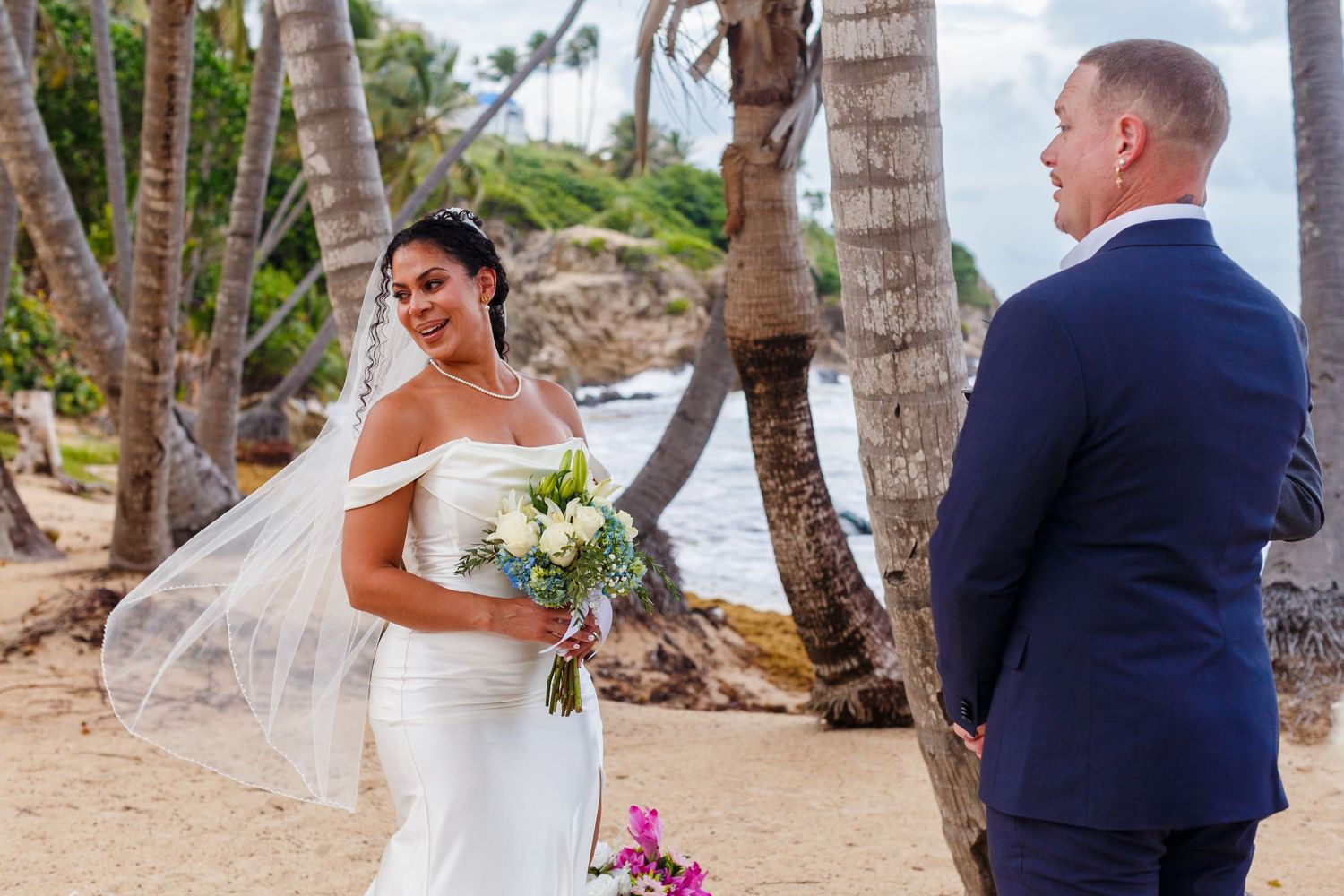 Wedding ceremony. Intimate beach wedding in Palmas del Mar, Puerto Rico.