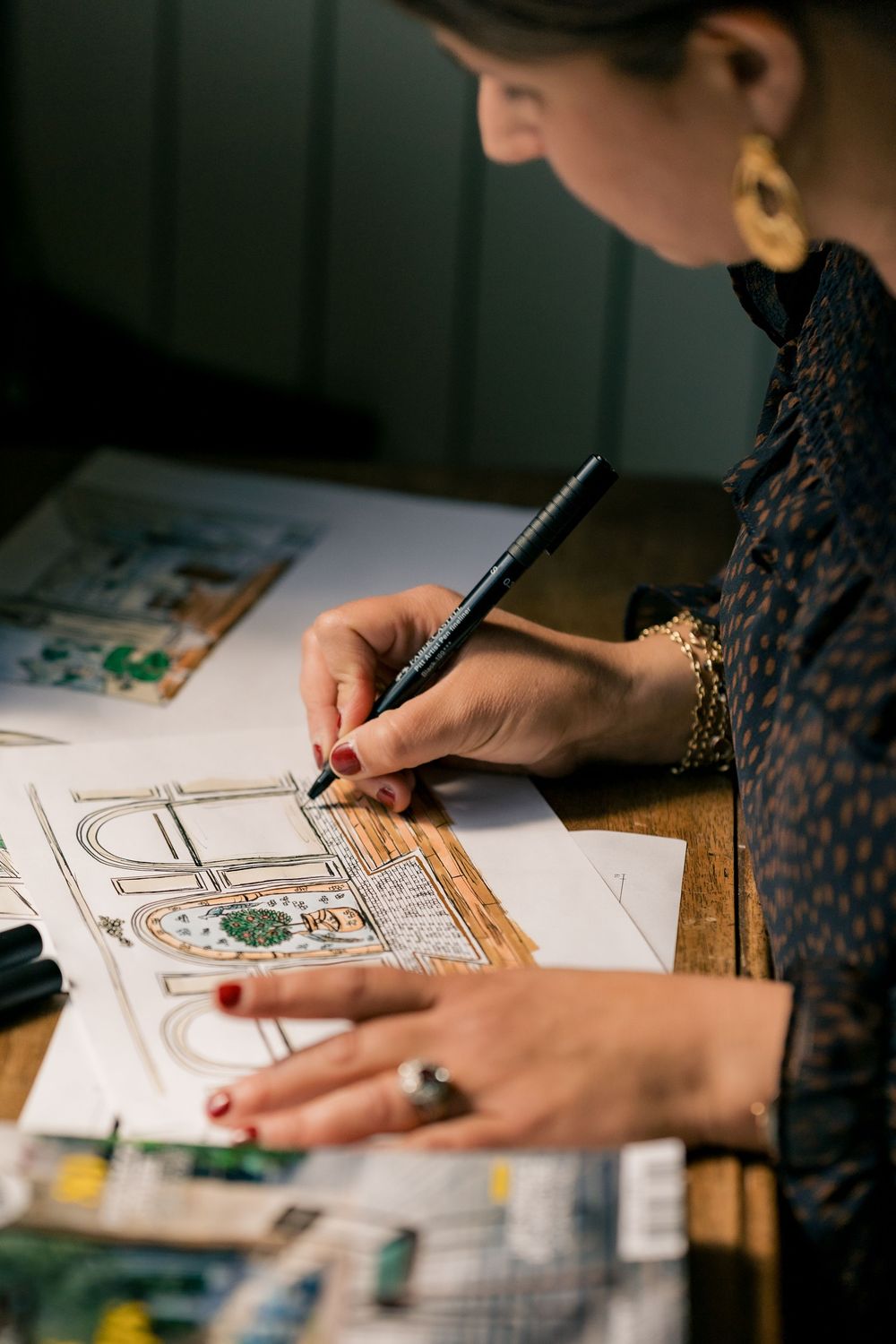 Gros plan sur un croquis d'architecte d'intérieur