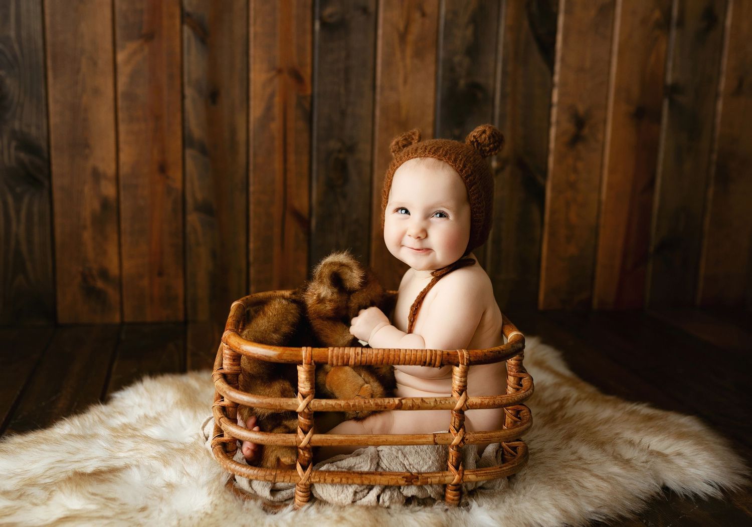 A girl with a grin and her teddy bear. Greenville, SC newborn photographer, Easley, SC newborn photographer, Upstate SC newborn photographer