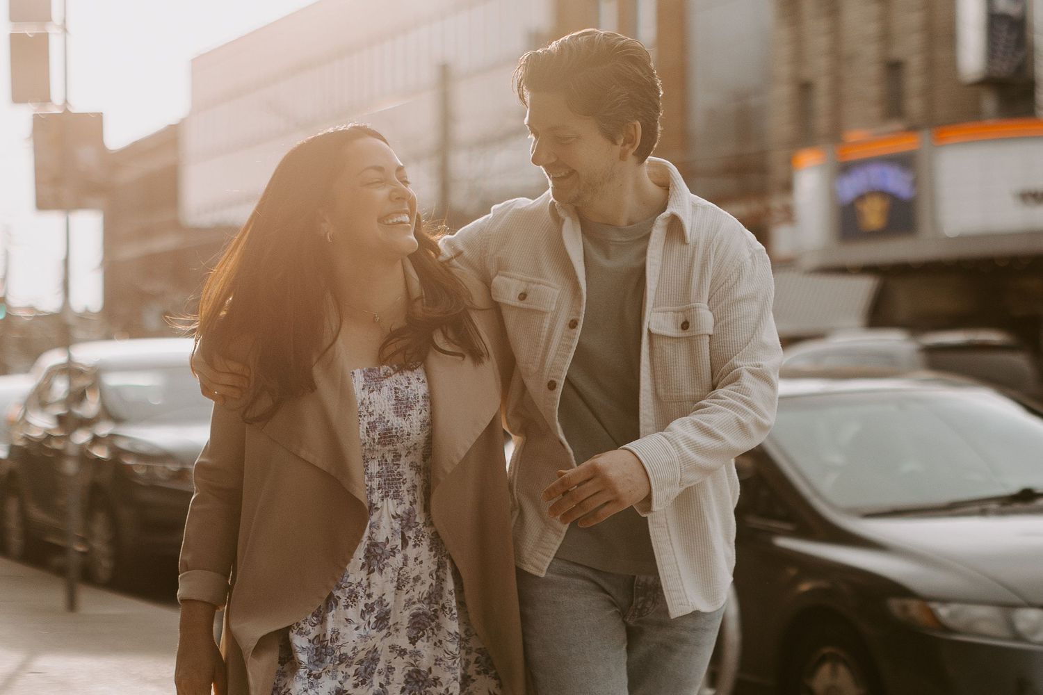 A candid city engagement session photography on College West St in Toronto