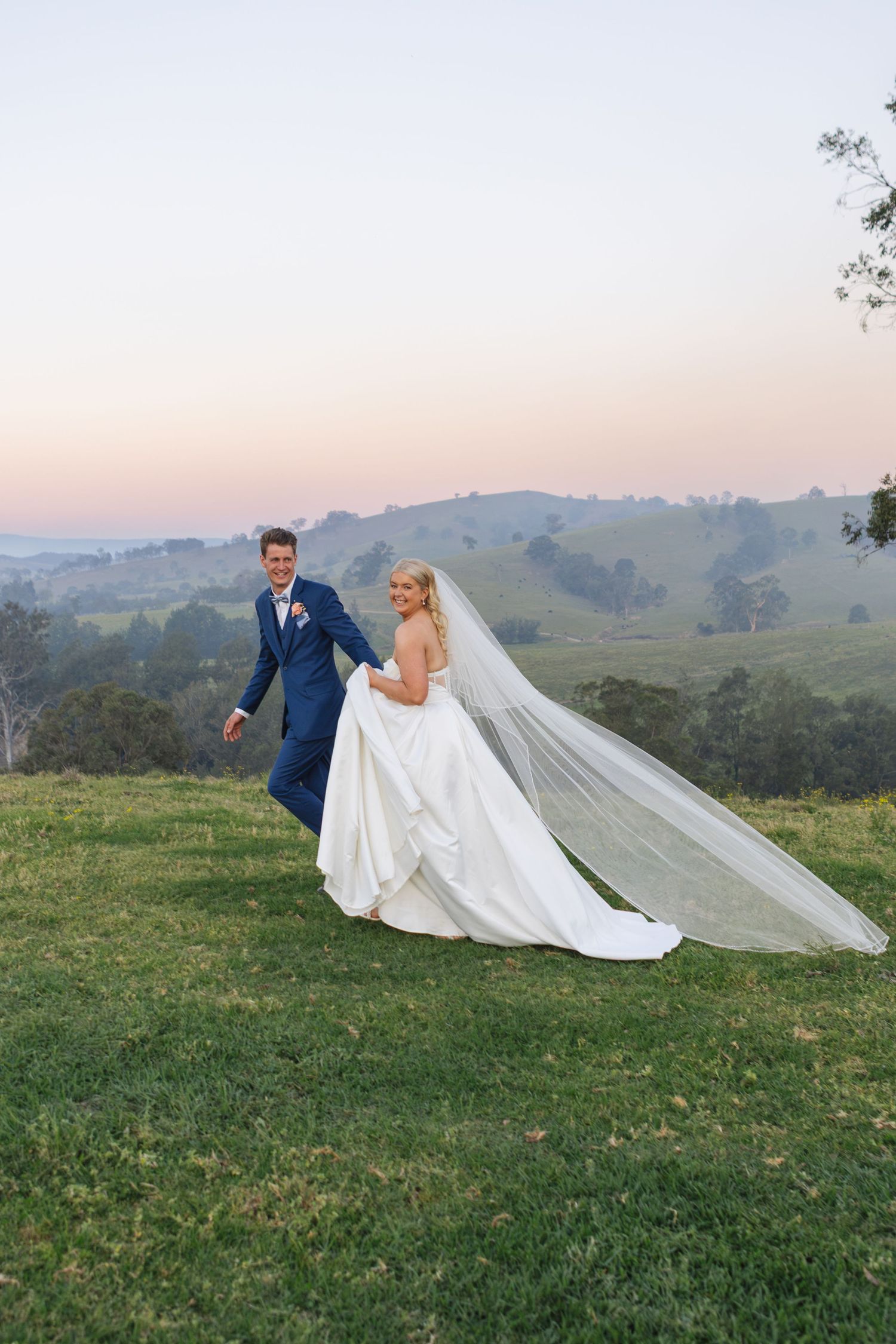 Jess and Lachie enjoying sunset wedding portraits at Dungog Weddings in the Hunter Valley NSW