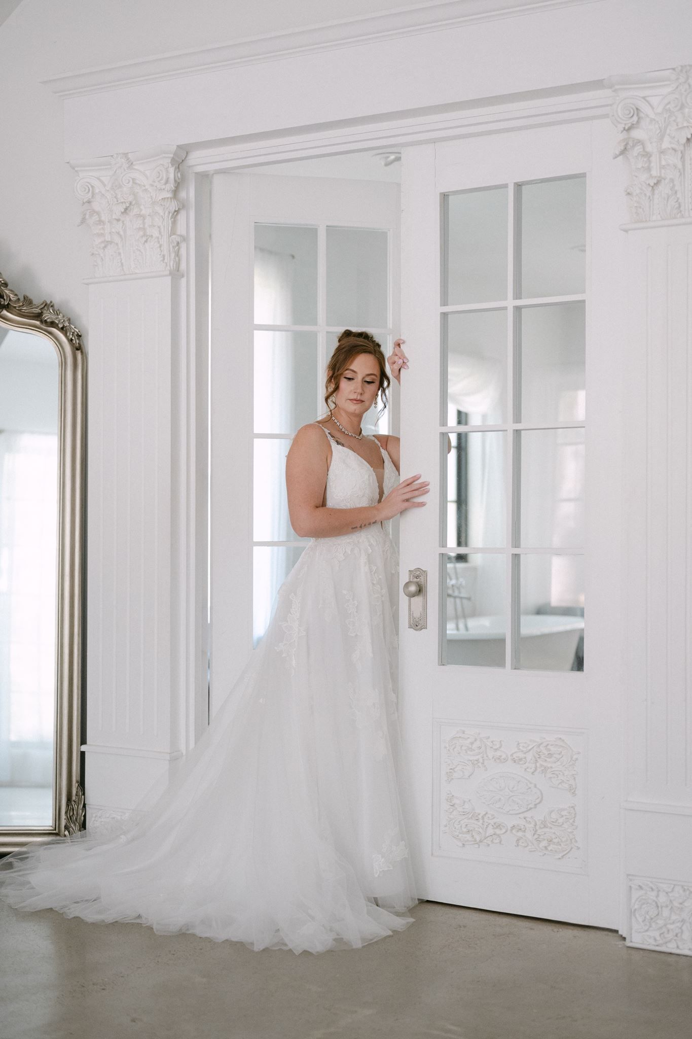 Bridal portraits indoors at Oak Atelier in Conroe Texas.