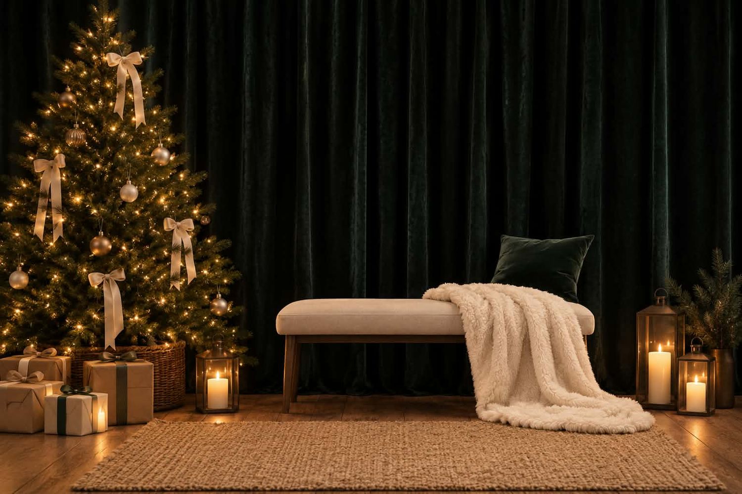 Décor de Noël chaleureux pour une séance photo en famille à Nothalten