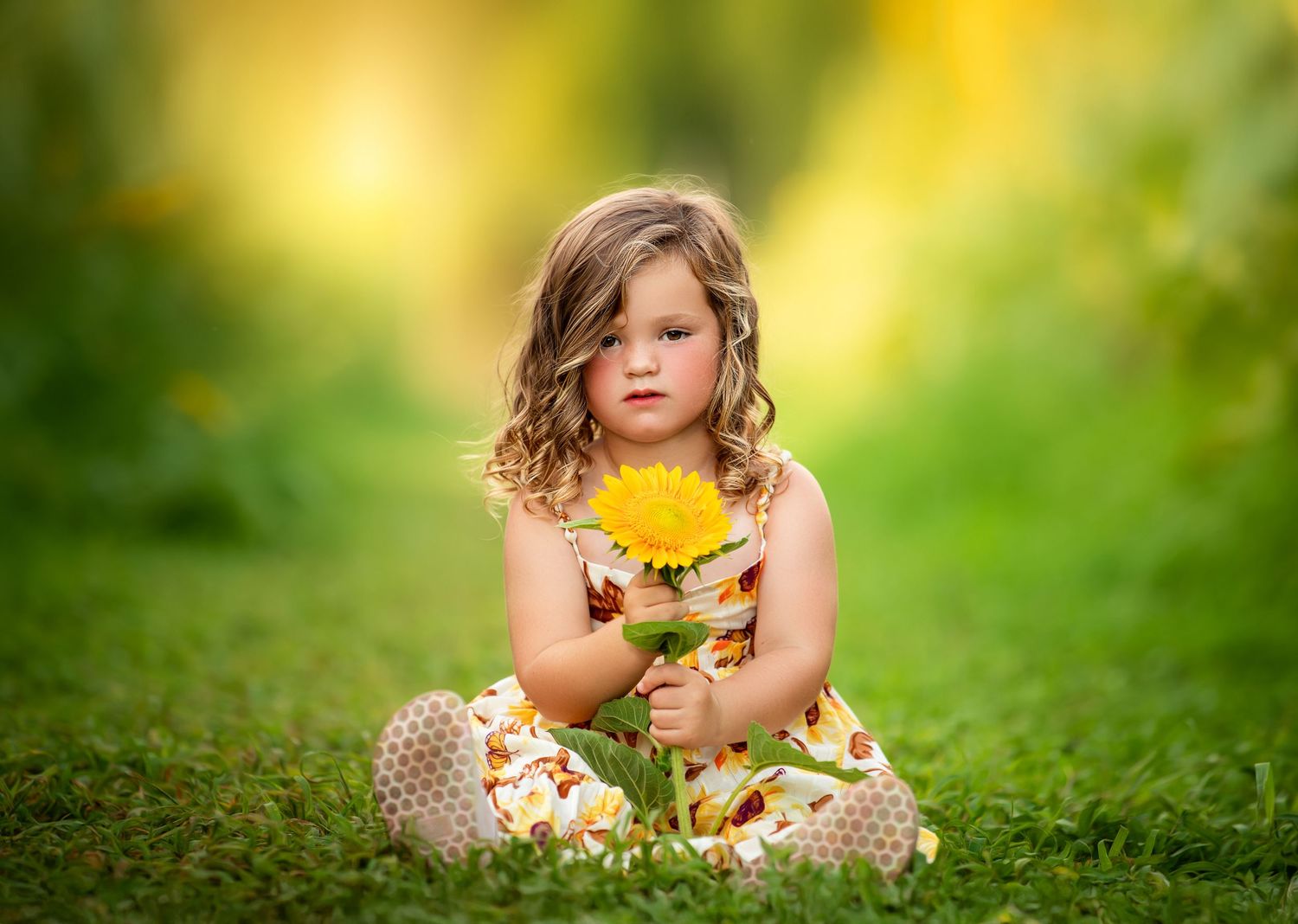Baby wearing floral outfit poses on purple textured backdrop.