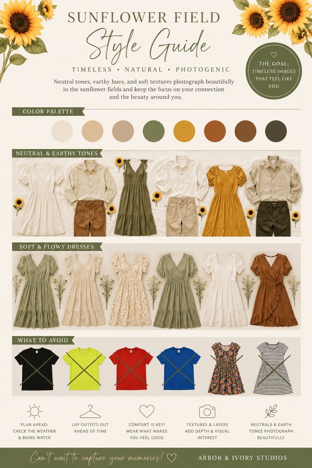 Sunflower field style guide, Arbor & Ivory studio, billings MT photographer