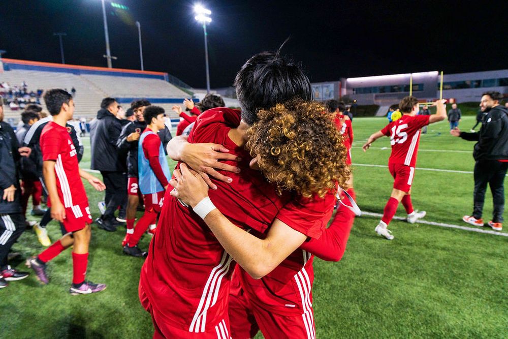 Orange Lutheran High School Boys Soccer celebrates after League final game in 2026