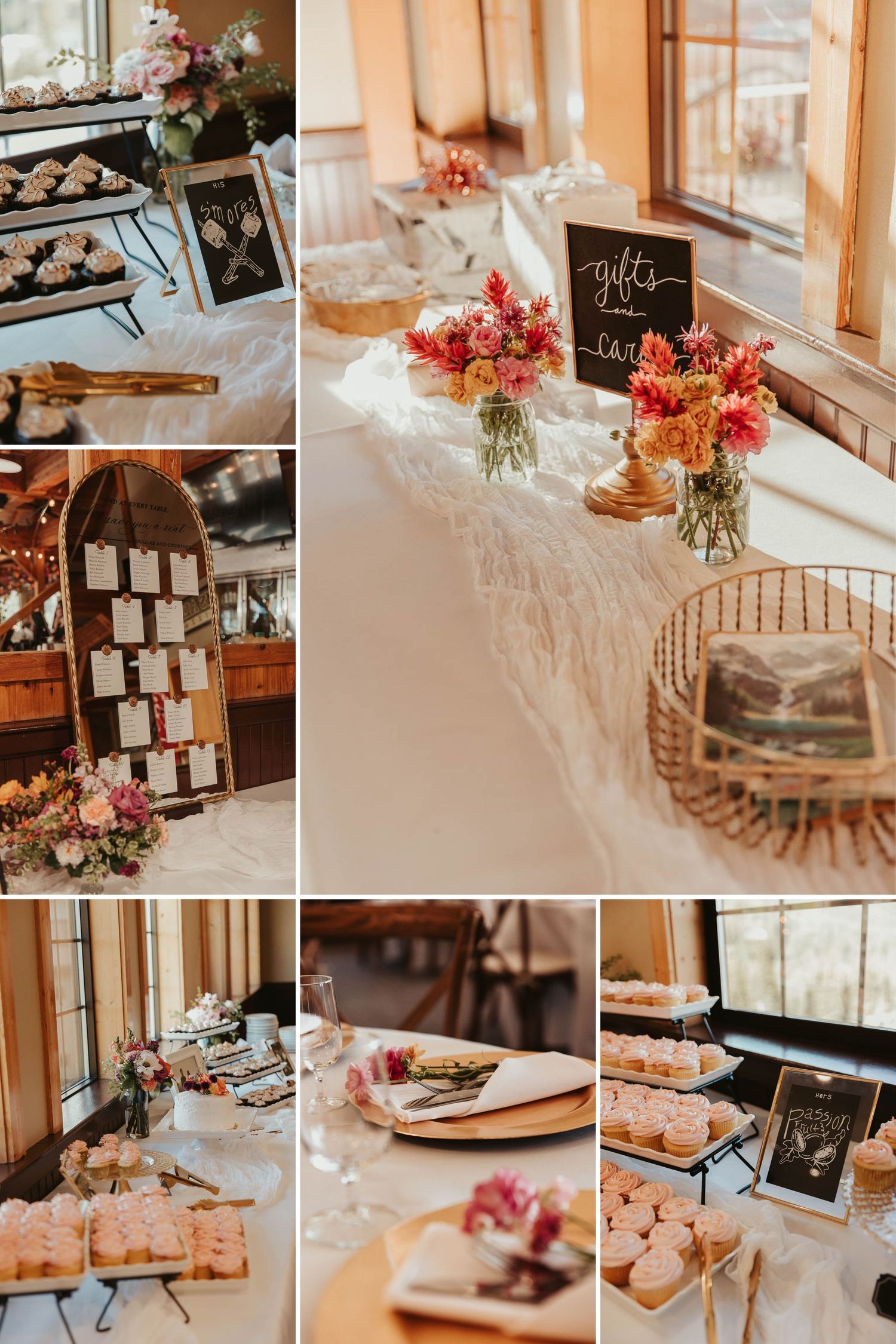 Schweitzer Mountain wedding photographer capturing Courtney and Douglas’ North Idaho wedding, custom wedding arrangements, cake, and cupcake