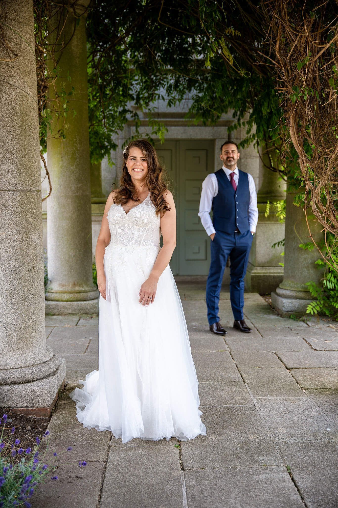 bride and groom at summer wedding in  dublin city photo taken by AK wedding photography.