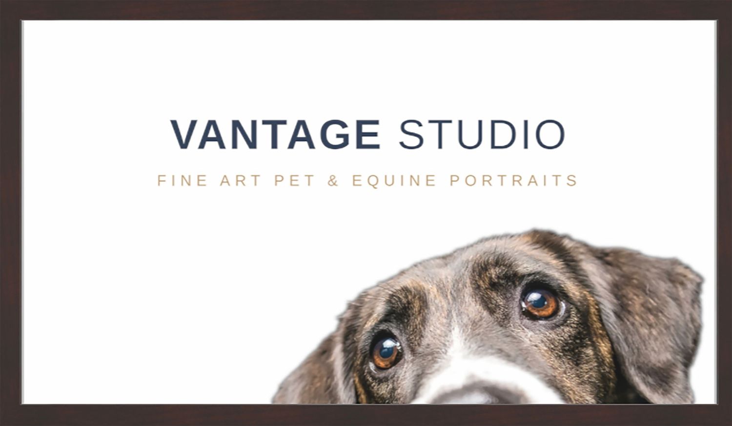 Vante Studio fine art pet and equine portraits logo with a black dog looking up against a white background.